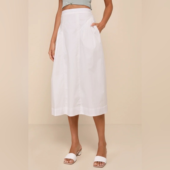 Lulus Dresses & Skirts - Lulus Simple Loveliness White A-Line Midi Skirt With Pockets XS NEW NWT